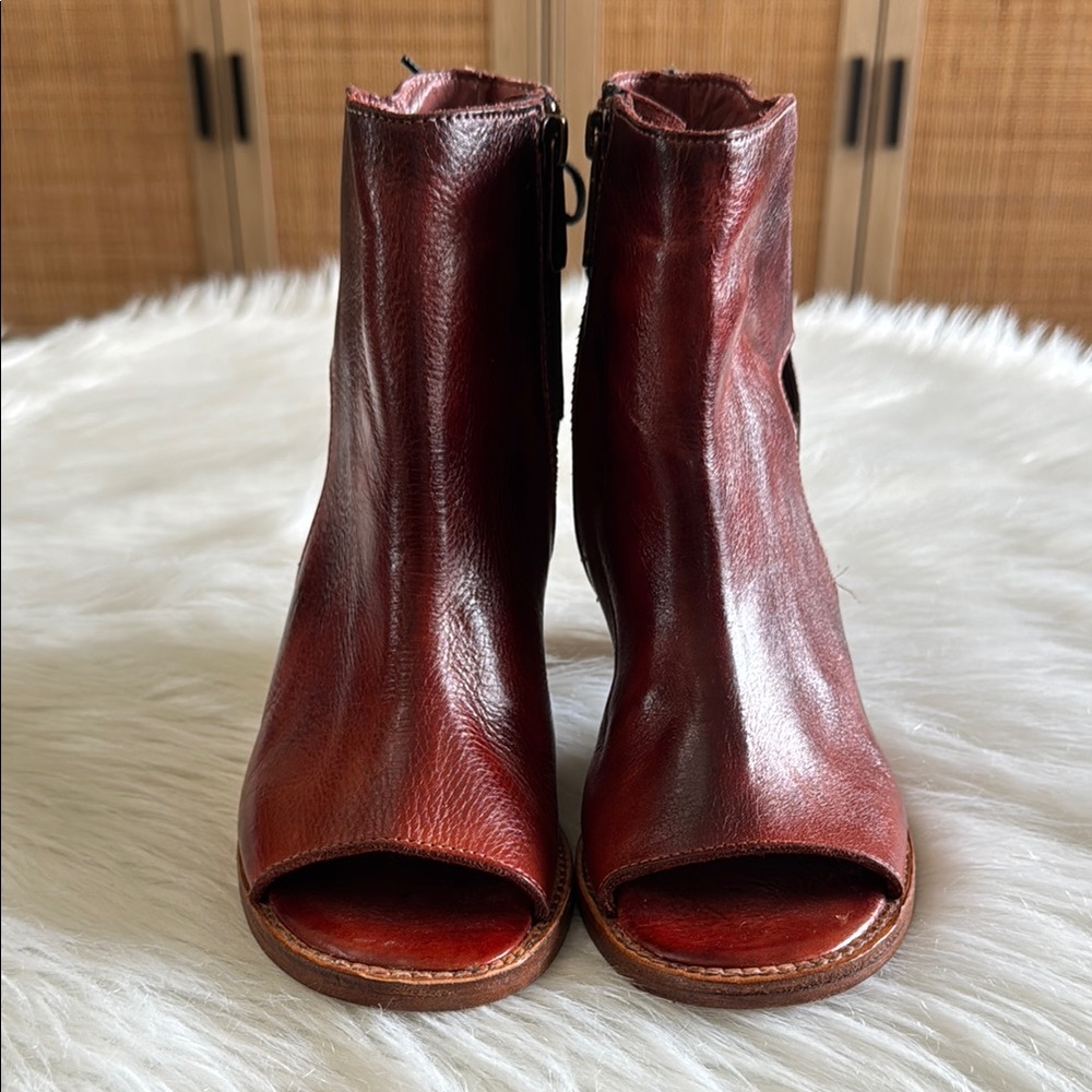 Bed Stu Angelique Leather Back Lace Peep Toe Booties In Cranberry Size 8.5 - Picture 2 of 16